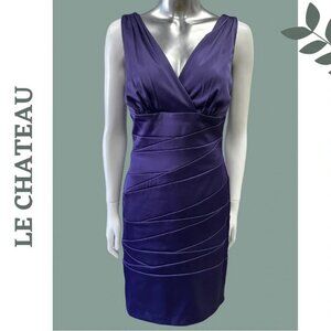 Le Chateau Royal Purple Satin Sleeveless Lined Cocktail Dress Back  Zipper Small